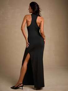 Glamine 黑色优雅吊带金属扣装饰连衣裙