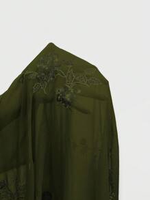 EgrlEra Áo ba lỗ hở lưng thêu hạt cườm họa tiết hoa cổ chữ V gợi cảm dành cho nữ - Màu xanh lá cây đậm - Xem 6