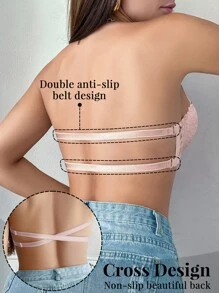 Snug Zone 1pc Lace Backless Bra With Underwire For Small Bust, Cleavage Enhancing, Non-Slip, Strapless Spaghetti Strap Bra Sticky Bra Self Adhesive Bra Reusable Sticky Bra Strapless Bra Lingerie Bra - Pink - View 2