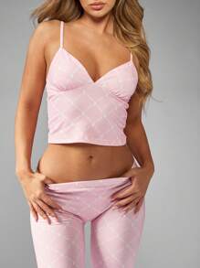 Missguided x Playboy 圣诞菱形图案吊带背心配同款打底裤 - 粉色 - 查看 3