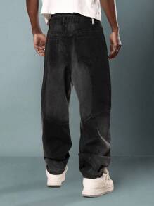 Quần jean ống rộng SUMWON kiểu skater, dáng rộng, phong cách đường phố, thiết kế lượn sóng, thoải mái, dễ chịu khi mặc cả ngày, thời trang hiện đại, phong cách thành thị, đơn giản. - màu đen - Xem 4