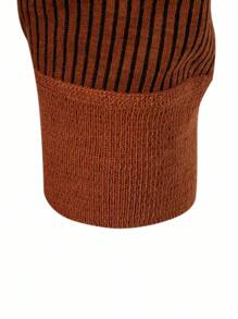 Calvornis Men's Contrast Color Patchwork Knitted Sweater With Thermal Lining - Rust Brown - View 3