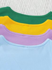 SHEIN Paquete múltiple de top de camiseta de tirantes acanalado de unicolor informal para niña preadolescente - Multicolor - Ver 3