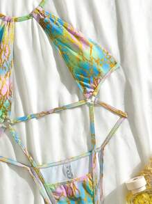 Swim SXY 新款性感彩虹蛇皮印花系带露背连体泳衣，适合夏季海滩度假