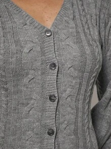 COSMINA Women's Twist Cable Pattern Long Sleeve Single-Breasted Fitted Elegant Knit Dress In Fall/Winter - Apricot - View 6