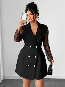 Elenzga A Plus-Size Elegant Commuter Lace Patchwork Spring And Summer Dress Fall Cloth For Women - Black - View 4