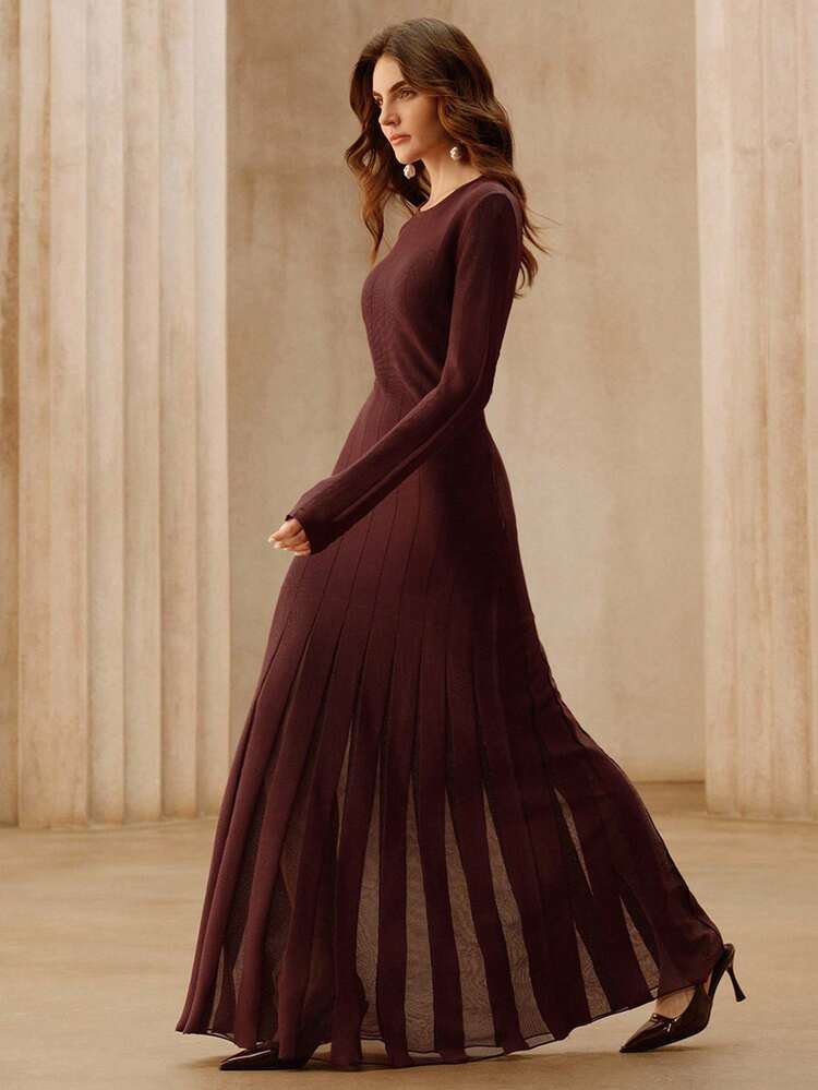 Women's Sheer Organza Long Sleeve Dress, Stylish Design