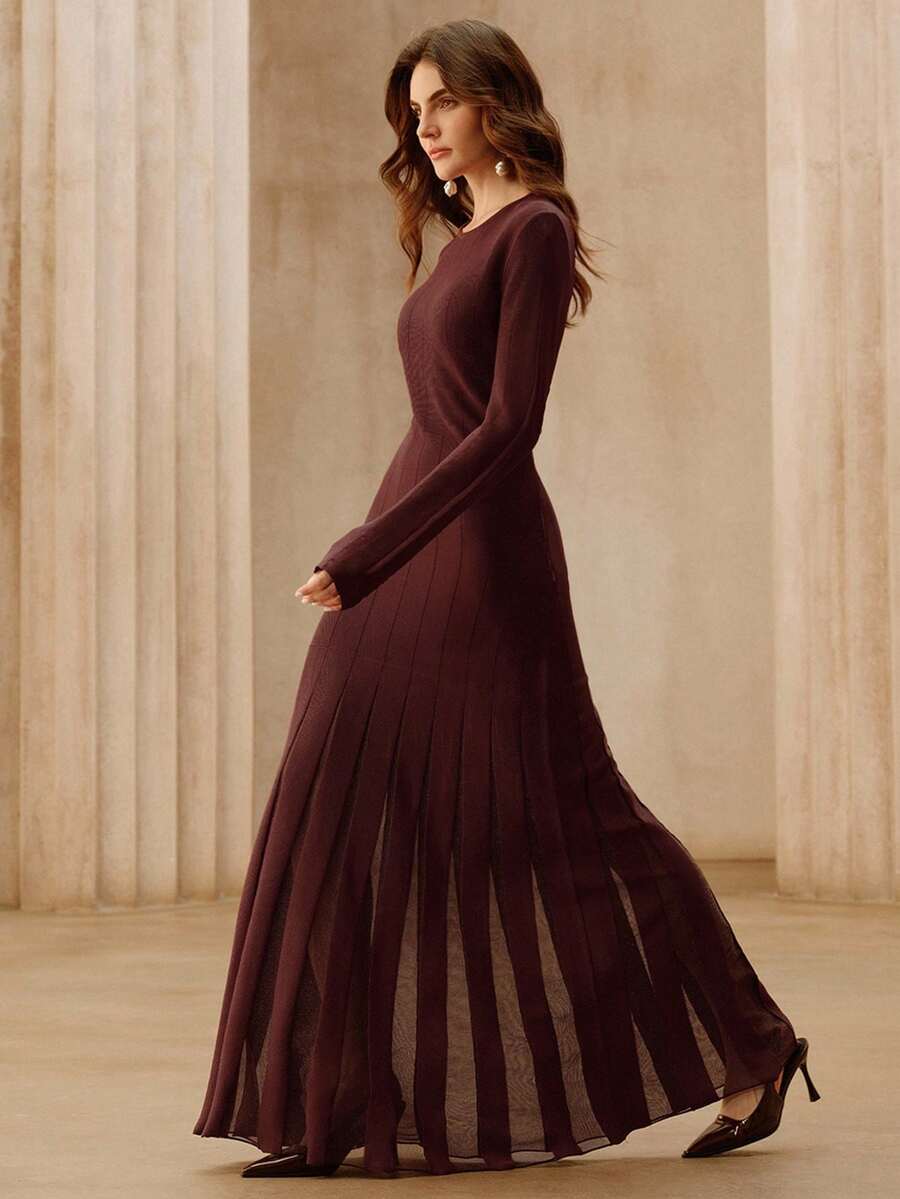 Anewsta Women's Sheer Organza Long Sleeve Dress, Stylish Design