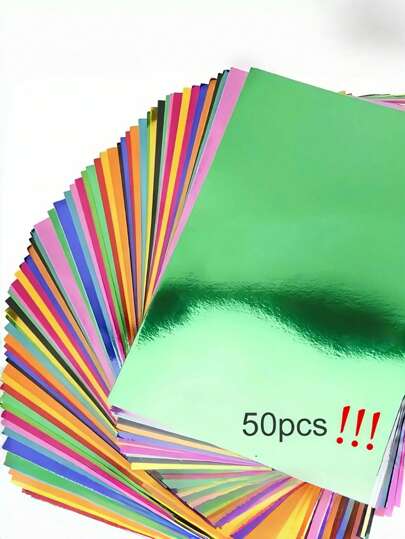 SHEIN 10/30/50PCS A4/A5 Colored Metallic Texture Cardboard Mixed Color Mirror-Reflective Cardboard 250g Weight Suitable For Making Greeting Cards Scrapbooks DIY Handicrafts Origami DIY Painting Cutting School Supplies Back To School