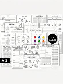 SHEIN 1 件 47 页成人语言学习计划本 - 词汇和语法整理器，包含每周/每月日志、语法检查表、思维导图、写作提示和颜色编码标签 - 全面的语言习得笔记本，用于有效的学习习惯和进度跟踪，语言学习工具 | 引人入胜的设计 | 优质纸质材料，语言学习笔记本