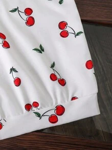Tween Girls' Cute Cherry Print Loose Sweatshirt,White And Red Back-To-School Pullover,Autumn Long Sleeve Versatile Top For School Fall Winter - White - View 6