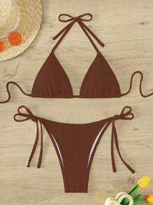 Swim Mod Conjunto de traje de baño para mujer, estampado aleatorio, con derechos de autor adquiridos - Café integral - Ver 2