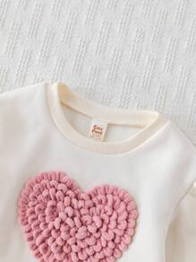 Cozy Pixies 女婴心形图案针织柔软圆领长袖套头衫