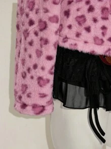 SHEIN ICON 女士新款秋冬豹纹翻领开衫兔毛外套，复古风 - 粉色 - 查看 10