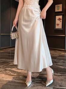 DAZY Chân váy ren ghép mảnh thanh lịch dành cho nữ, mùa thu - Màu be - Xem 3