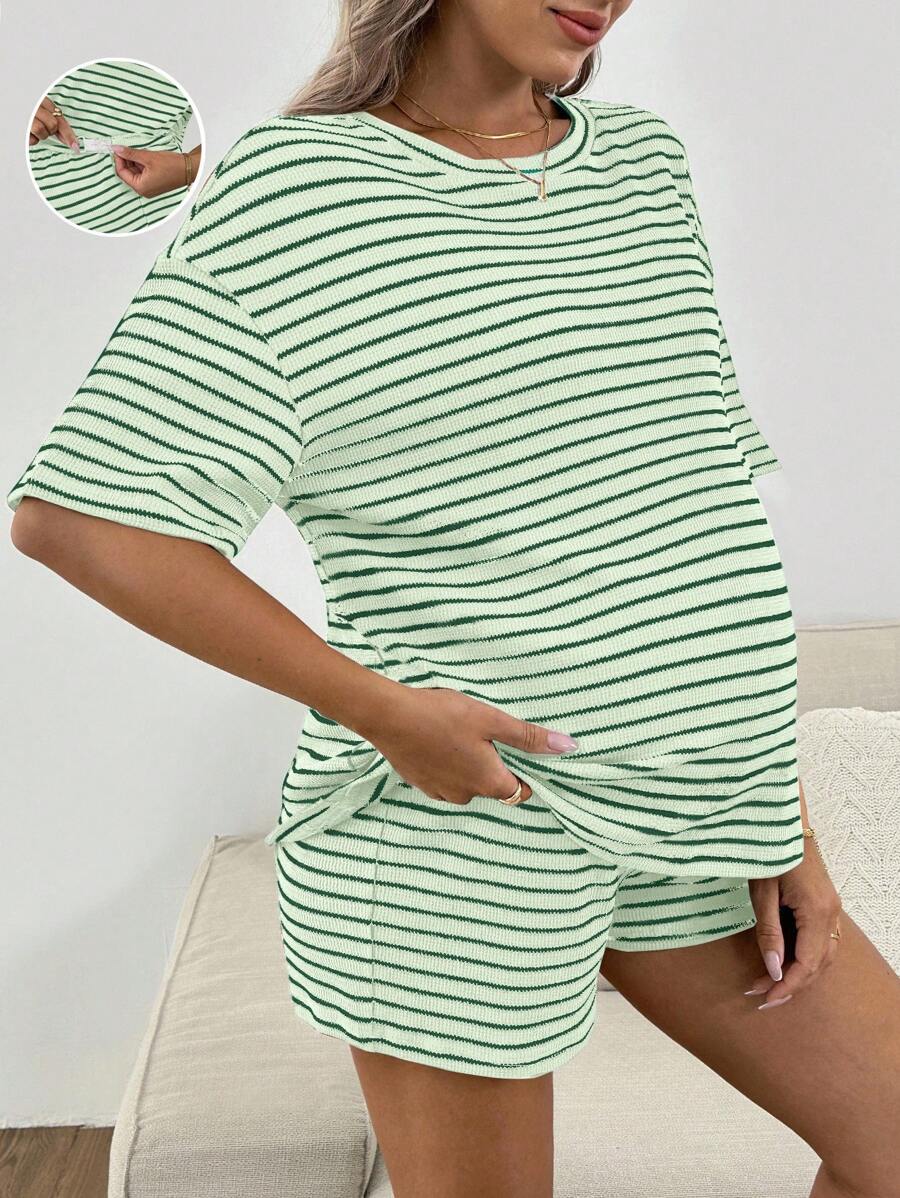 SHEIN 孕妇装两件套女士夏季套装女士套装夏季女式两件套服装 - 綠色 - 查看 1