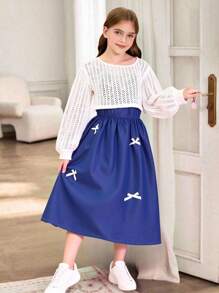 SHEIN 女式宽松针织冰丝罩衫，镂空长袖网眼披肩，百搭蝴蝶结仿牛仔吊带背心连衣裙套装，春夏秋 - 彩色 - 查看 3