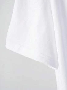 女士红色碎花短袖圆领休闲上衣 - 白色 - 查看 4