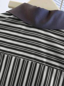 女式休闲条纹荷叶边下摆衬衫，夏季 - 黑與白 - 查看 5