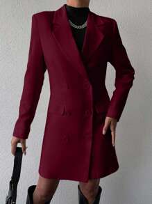 EURMUSE Women's Fashion Commuter Solid Color Jacket & Skirt Suit Set - Burgundy - View 5