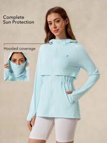 OutZeal Women UV Protection UPF50+ Breathable Drawstring Waist Hooded Mask Sun-Proof Jacket Hiking Camping Sports - Baby Blue - View 2