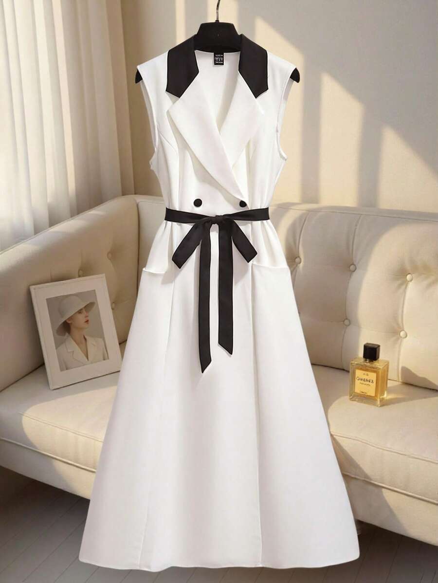 Franclia Women's Elegant Commuter Sleeveless Colorblock Dress Summer Dress Clothes For University