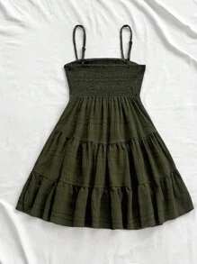 Soleia 大码女式休闲细肩带迷你连衣裙，适合度假、约会和休闲 - 墨綠色 - 查看 2