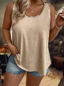 EMERY ROSE Top de tirantes para mujer de talla grande con cuello redondo para verano - Albaricoque - Ver 3