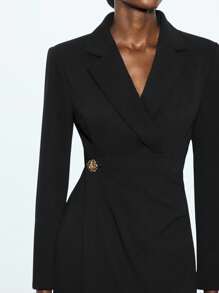 Maija 女士优雅纯色裹身迷你连衣裙，适合通勤黑色西装外套连衣裙燕尾服连衣裙女士西装连衣裙黑色长袖连衣裙女士黑色连衣裙商务休闲女士黑色礼服女士外出连衣裙教师服装商务休闲女士秋季女装秋季服装女士秋装商务休闲女士办公室服装女士工作服女士教师服装教师衬衫教师服装女士秋季服装