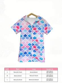SHEIN 1 件鱼鳞女童泳衣连帽拉链毛圈泳衣罩衫毛巾泳衣浴袍泳池游泳可穿沙滩长袍连衣裙夏季婚礼 - 魚鱗 - 查看 7