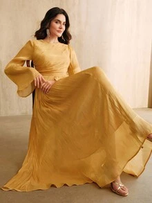 Anewsta Essential Women's Long Sleeve Dress, Elegant & Versatile For Commuting, Spring/Autumn - Orange - View 7