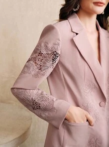 Anewsta Elegant Lace Embroidered Sheer Long Sleeve Women Blazer Jacket
