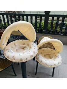 1pc Swimming Ring With Sunshade And Handles, Featuring A Circular Pattern, Suitable For Both Outdoor And Indoor Swimming.