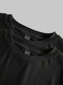 SHEIN EZwear Bộ 2 áo thun cổ tròn tay dài ôm sát thoải mái, phù hợp cho mùa thu/đông - màu đen - Xem 7