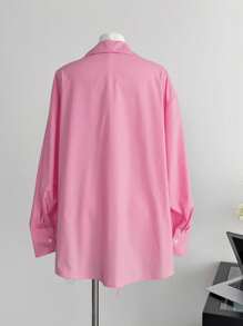INAWLY 女士休闲长袖粉色蝴蝶结衬衫 - 淺粉色 - 查看 2