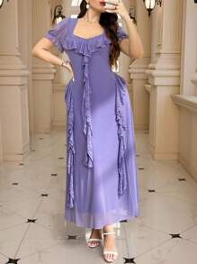 SHEIN Clasi Elegantes Rüschenkleid mit Herzausschnitt für Damen in Große Größen