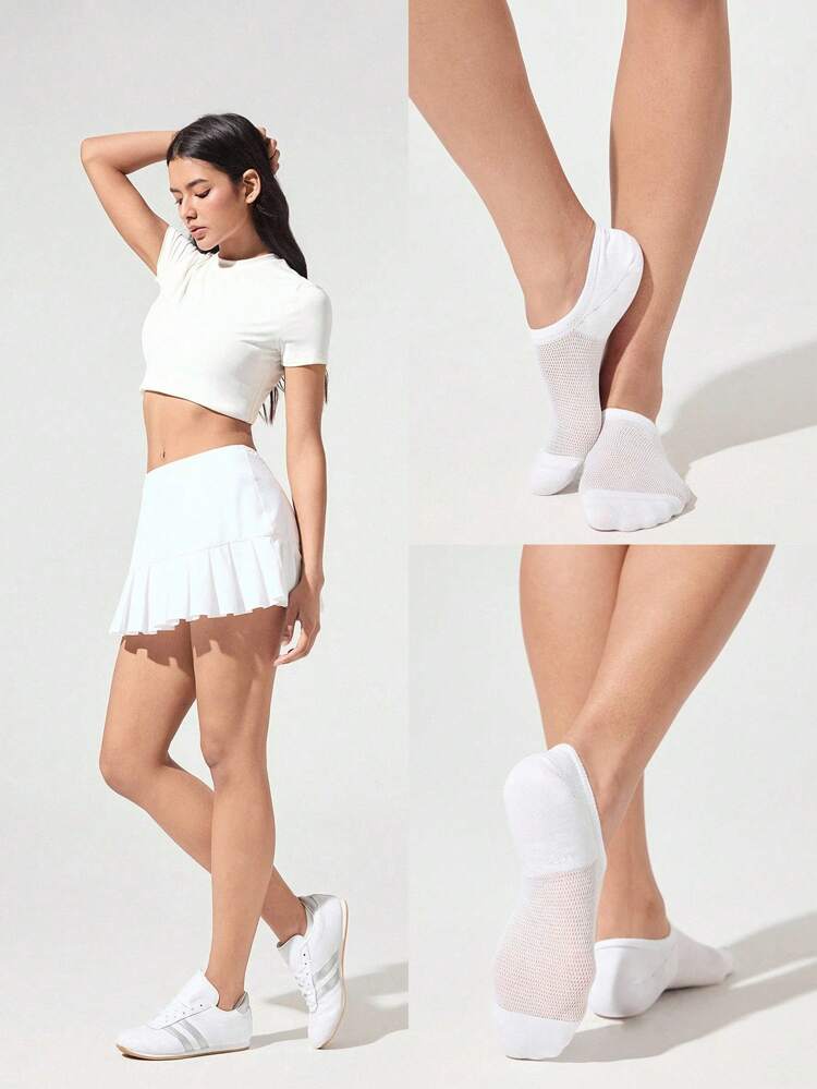 3 pares de calcetines de algodón de malla con logotipo, de suela antideslizante y suave, para uso diario, casual, vacaciones y trabajo