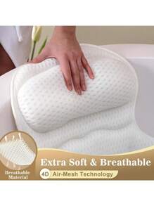 SHEIN Almohada de baño premium de malla 4D transpirable | Diseño ergonómico de soporte para el cuello y la espalda, ventosas fuertes | Funda de almohada impermeable y extraíble, accesorio de baño para relajación en el hogar, regalo de baño apto para el embarazo, decoración de baño, accesorios de baño de verano, regreso a la escuela