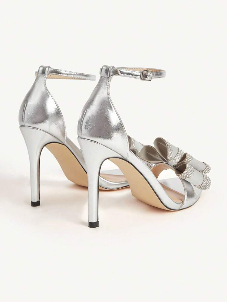 CUCCOO CHICEST Women's Pointed Toe Metallic Rhinestone Butterfly Embellished High Heel Sandals, Elegant, Glamorous, Sweet, Sexy, Silver, Faux Leather, Suitable For Dress, Tea Party, Date, Fashion Party, Gala, Nightclub, Birthday, Halloween