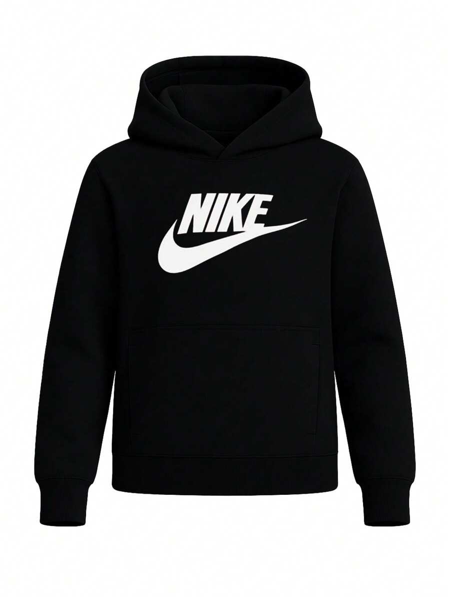 Nike Club Fleech Big - Áo nỉ trùm đầu dài tay cho bé trai - Black/White - Xem 1