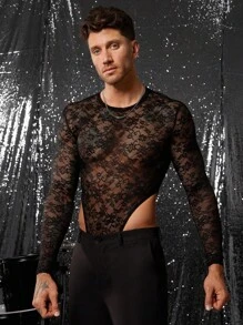 FeverCity Men's Knitted Fashionable Casual Skinny Bodysuit, Fall - Black - View 3