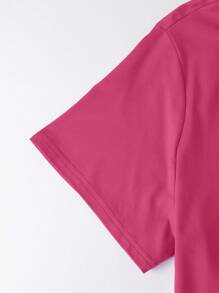 EMERY ROSE Women Casual Short Sleeve T-Shirt With Slogan And Letter Print LOS ANGELES Graphic Tees Women Tops - Hot Pink - View 5