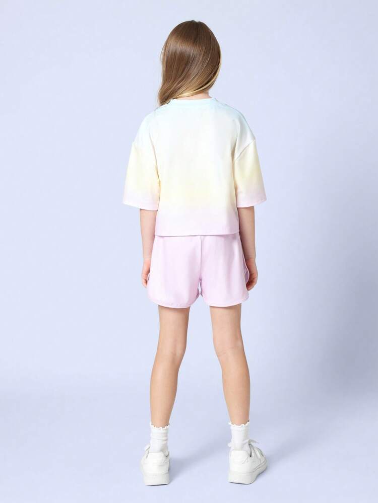 Tie Dye Gradient Crop Tee With Runner Shorts