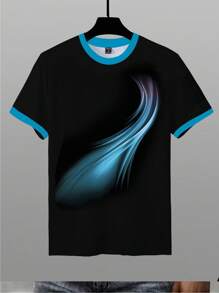 Manfinity LEGND Men's Casual Colorblock Print Round Neck Short Sleeve T-Shirt, Summer Men T Shirts