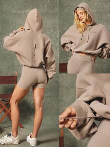 GLOWMODE X Harry Potter Everyday Fleece Lumos Light Spell Soft Warm Lightweight Adjustable Drawstring Relaxed Fit Cropped Hoodie Sweatshirt Daily Casual Wear Fall Winter - Khaki - View 7