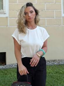 Jeta Ari Camiseta de manga murciélago de cuello redondo - Blanco - Ver 4