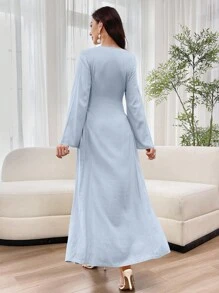 Al Najma Women's Elegant Embroidered & Beaded Arabic Style Long Dress,Modest