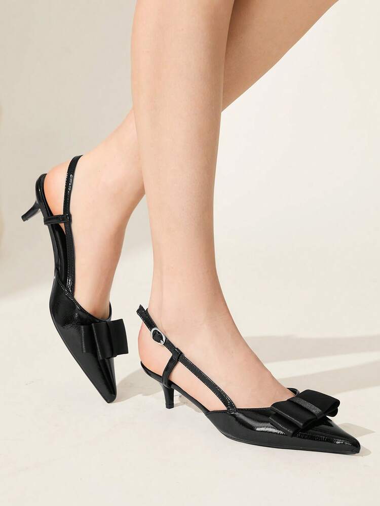 CUCCOO CHICEST Women's Fashion Spring/Summer New Low Heel Kitten Heel Backless Bow Pointed Toe Flats