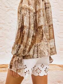 Maija Białe, haftowane szorty w kształcie litery A z kieszeniami, jesienna odzież damska w stylu boho, styl rustykalny, moda sztokholmska, odpowiednie na randki, wyjścia, lotniska i podróże - Biały - Zobacz 2