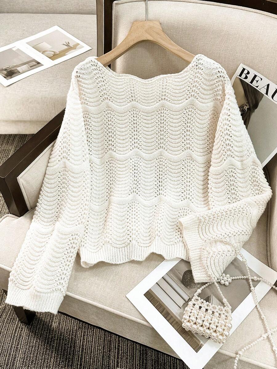 SHEIN PETITE Áo len dệt kim dài tay thanh lịch giản dị dành cho nữ mùa thu đông - Màu be - Xem 1